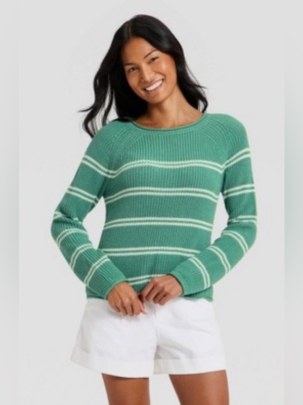 Women's Knit Pullover sweater - A New Day™ Green/Cream Striped Sz Large NWOT